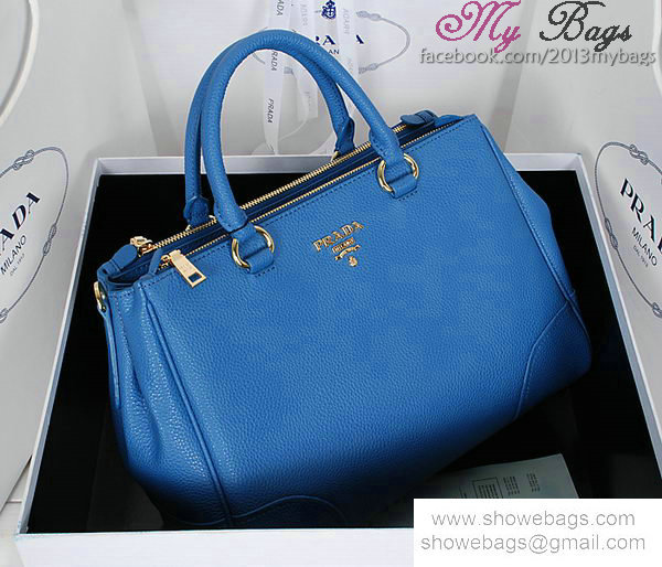 2014 Prada grainy leather tote bag BN2325 middle blue - Click Image to Close